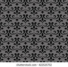 Floral pattern. Wallpaper baroque, damask. Seamless vector background. Black ornament.