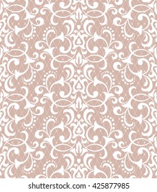 Floral pattern. Wallpaper baroque, damask. Seamless vector background. Pink and white ornament. Lace pattern.