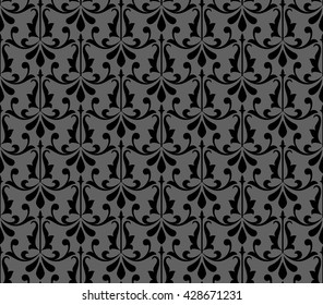 Floral pattern. Wallpaper baroque, damask. Seamless vector background. Black ornament.