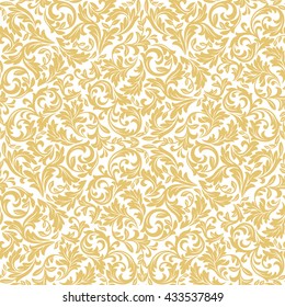 Floral pattern. Wallpaper baroque, damask. Seamless vector background. White and gold ornament.