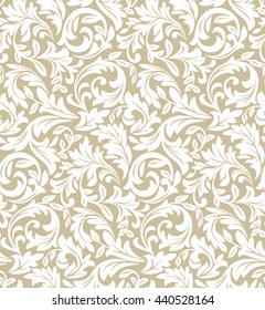 Floral pattern. Wallpaper baroque, damask. Seamless vector background. White and beige ornament.