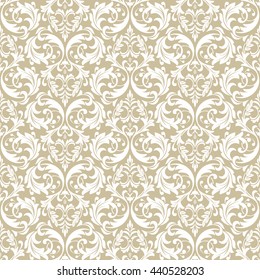 Floral pattern. Wallpaper baroque, damask. Seamless vector background. White and beige ornament.