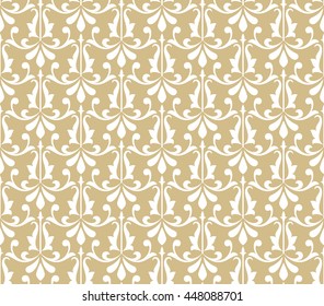 Floral pattern. Wallpaper baroque, damask. Seamless vector background. White and gold ornament. Stylish graphic pattern.