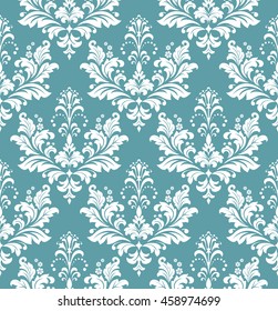 Floral pattern. Wallpaper baroque, damask. Seamless vector background. Blue and white ornament