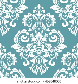 Floral pattern. Wallpaper baroque, damask. Seamless vector background. Blue and white ornament. Graphic modern pattern.