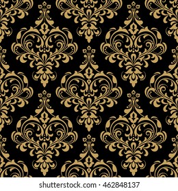 Floral pattern. Wallpaper baroque, damask. Seamless vector background. Gold and black ornament. Stylish graphic pattern.