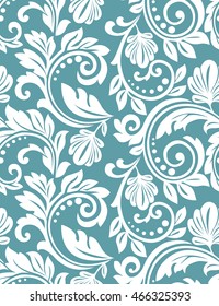 Floral pattern. Wallpaper baroque, damask. Seamless vector background. Blue and white ornament. Graphic modern pattern.