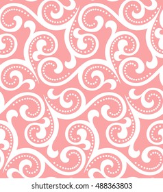 Floral pattern. Wallpaper baroque, damask. Seamless vector background. Pink and white ornament.