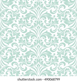 Floral pattern. Wallpaper baroque, damask. Seamless vector background. Blue and white ornament