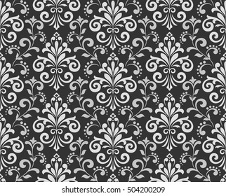 Floral pattern. Wallpaper baroque, damask. Seamless vector background. Grey and black ornament. Graphic modern pattern.