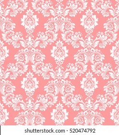 Floral pattern. Wallpaper baroque, damask. Seamless vector background. Pink and white ornament