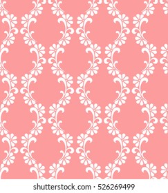 Floral pattern. Wallpaper baroque, damask. Seamless vector background. Pink and white ornament