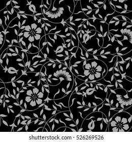 Blumenmuster. Tapete barocken, Damast. Nahtloser Vektorhintergrund. Grau-Schwarz-Ornament. Grafisches modernes Muster.