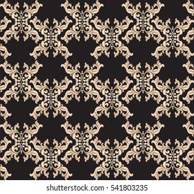 Floral pattern. Wallpaper baroque, damask. Seamless background. Gold and black ornament. Graphic modern pattern