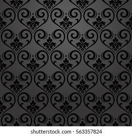 Floral pattern. Wallpaper baroque, damask. Seamless vector background.Black ornament. Graphic modern pattern.