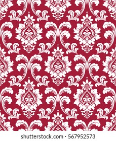 Floral pattern. Wallpaper baroque, damask. Seamless vector background. Red and white ornament. Stylish graphic pattern