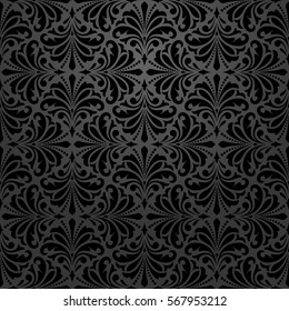 Floral pattern. Wallpaper baroque, damask. Seamless vector background.Black ornament. Graphic modern pattern