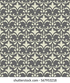 Floral pattern. Wallpaper baroque, damask. Seamless modern background. Grey ornament. Arabic oriental pattern