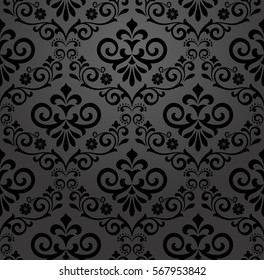 Floral pattern. Wallpaper baroque, damask. Seamless vector background.Black ornament. Graphic modern pattern