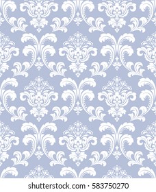 Floral pattern. Wallpaper baroque, damask. Seamless vector background. Blue and white ornament