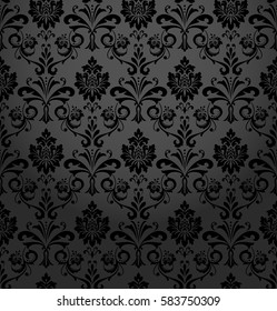 Floral pattern. Wallpaper baroque, damask. Seamless vector background.Black ornament. Graphic modern pattern.