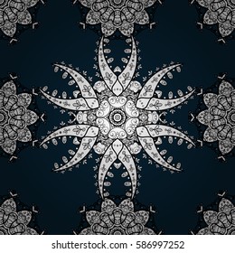 Floral pattern. Wallpaper baroque, damask. Seamless vector background. Golden elements on blue background. Stylish graphic pattern.