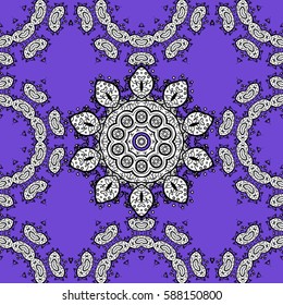 Floral pattern. Wallpaper baroque, damask. Seamless vector background. Golden elements on violet background. Stylish graphic pattern.