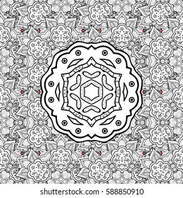 Floral pattern. Wallpaper baroque, damask. Seamless vector background. Golden elements on background. Stylish graphic pattern.