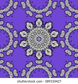 Floral pattern. Wallpaper baroque, damask. Seamless vector background. Golden elements on violet background. Stylish graphic pattern.