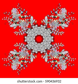 Floral pattern. Wallpaper baroque, damask. Vector background. White elements on red and white background. Stylish graphic pattern.
