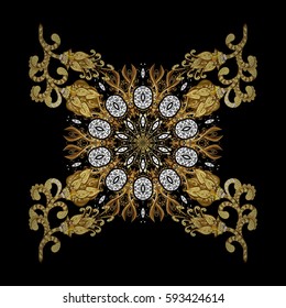 Floral pattern. Wallpaper baroque, damask. Vector background with white doodles. Graphic modern pattern.