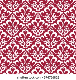 Floral pattern. Wallpaper baroque, damask. Seamless vector background. White and red ornament.