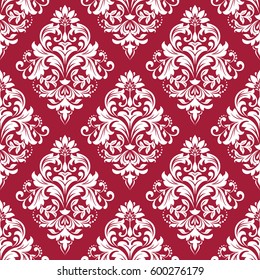 Floral pattern. Wallpaper baroque, damask. Seamless vector background. Red and white ornament. Stylish graphic pattern