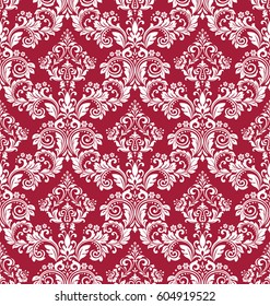 Floral pattern. Wallpaper baroque, damask. Seamless vector background. Red and white ornament. Stylish graphic pattern.