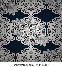 Floral pattern. Wallpaper baroque, damask. Seamless vector background. Golden elements on blue background. Stylish graphic pattern.