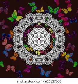 Floral pattern. Wallpaper baroque, damask. Vector background. Butterflies elements on brown background. Stylish graphic pattern.