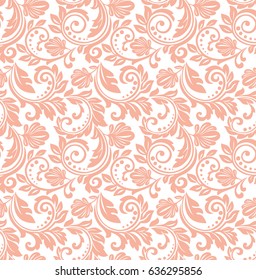 Floral pattern. Wallpaper baroque, damask. Seamless vector background. Pink and white pattern.