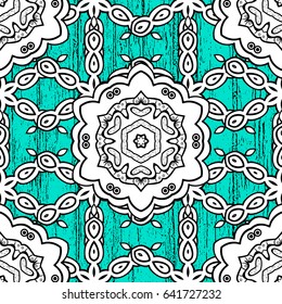 Floral pattern. Wallpaper baroque, damask. Stylish graphic pattern. Vector background. Dark elements on blue background.