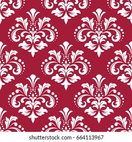 Floral pattern. Wallpaper baroque, damask. Seamless vector background. Red and white ornament. Stylish graphic pattern