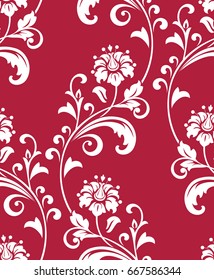 Floral pattern. Wallpaper baroque, damask. Seamless vector background. Red and white ornament. Stylish graphic pattern.