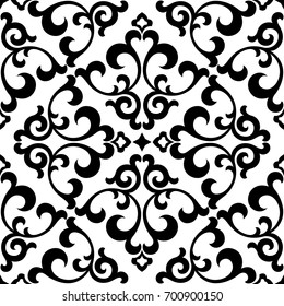 Floral pattern. Wallpaper baroque, damask. Seamless vector background. Black and white ornament. Graphic modern pattern.