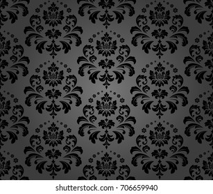Floral pattern. Wallpaper baroque, damask. Seamless vector background. Black ornament. Graphic modern pattern.