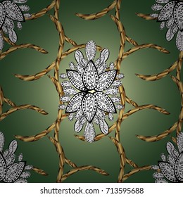 Floral pattern. Wallpaper baroque, damask. Ornamental vector background. Golden elements on green, white and neutral background. Stylish graphic pattern.