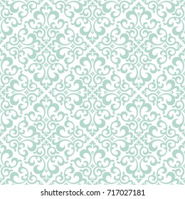 Floral pattern. Wallpaper baroque, damask. Seamless vector background. Blue and white ornament