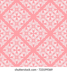 Floral pattern. Wallpaper baroque, damask. Seamless vector background. White and pink ornament.