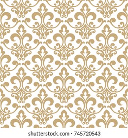 Floral pattern. Wallpaper baroque, damask. Seamless vector background. Gold and white ornament Graphic modern pattern.