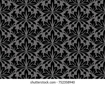 Floral pattern. Wallpaper baroque, damask. Seamless vector background. Black ornament.