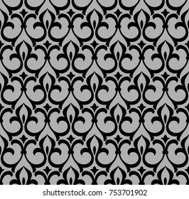 Floral pattern. Wallpaper baroque, damask. Seamless vector background. Black ornament.