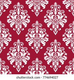 Floral pattern. Wallpaper baroque, damask. Seamless vector background. Red and white ornament. Stylish graphic pattern