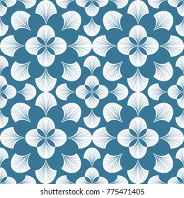 Floral pattern. Wallpaper baroque, damask. Seamless vector background. Blue and white ornament. Graphic modern pattern